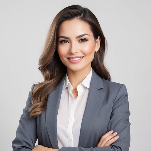 Portrait business woman on white background
